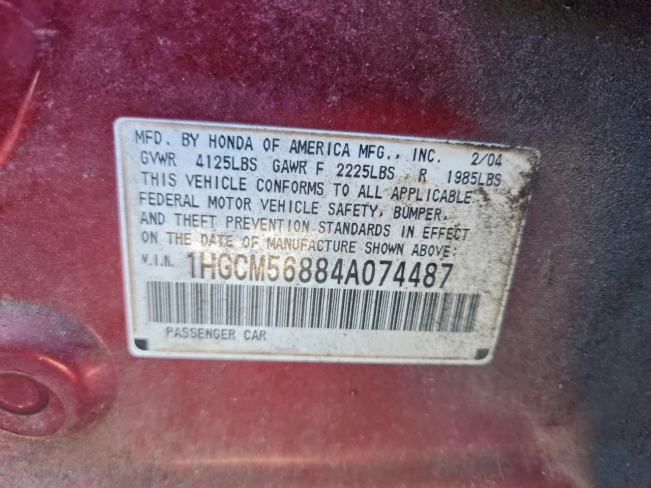 2004 HONDA ACCORD EX photo 12