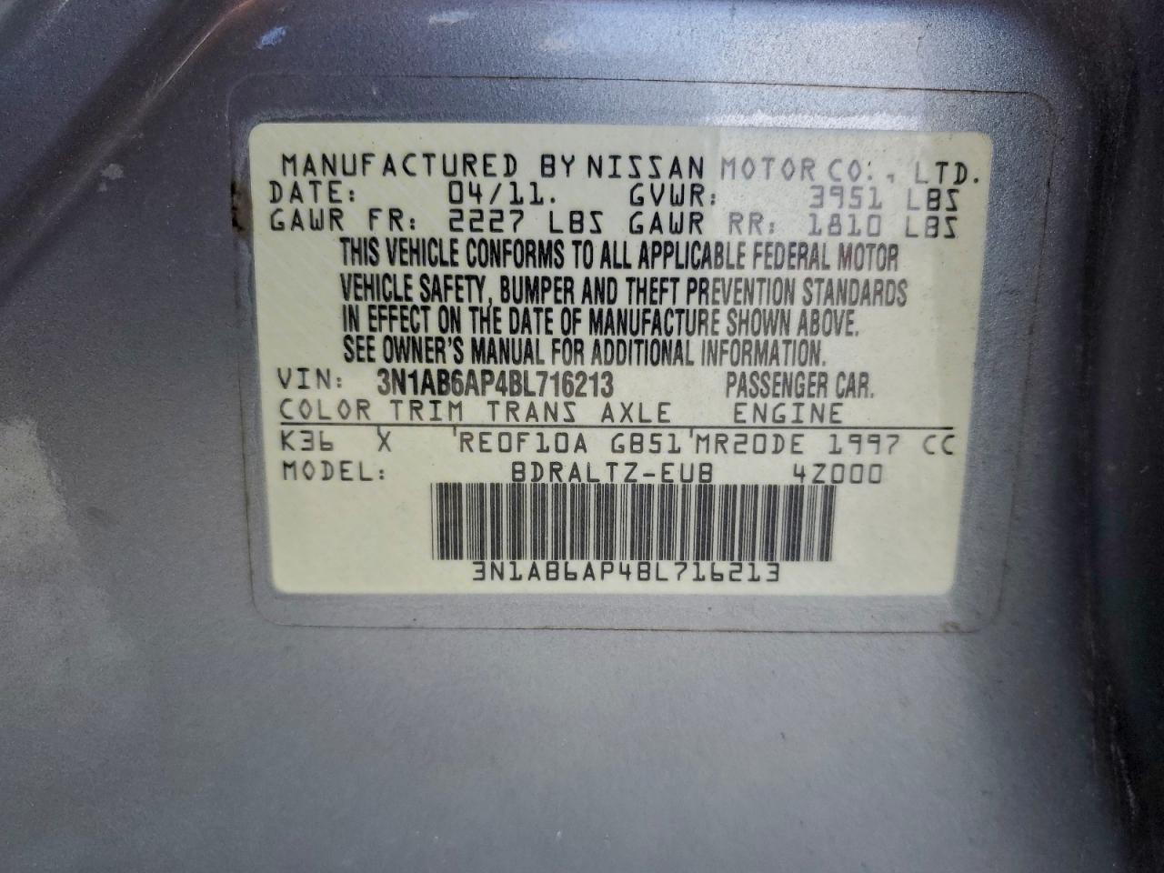 2011 NISSAN SENTRA 2.0 photo 13
