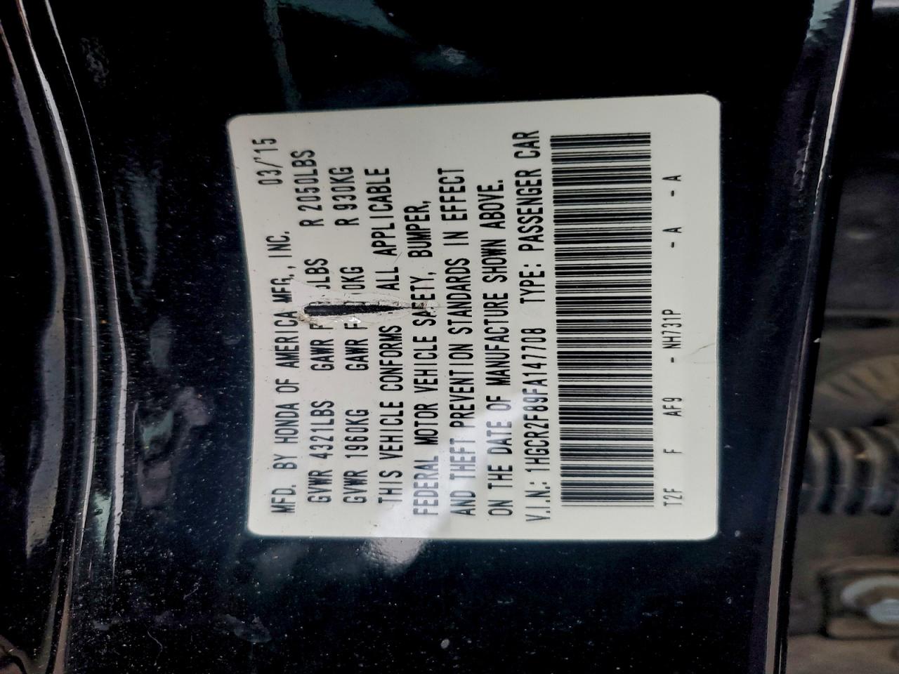 2015 HONDA ACCORD EXL photo 12