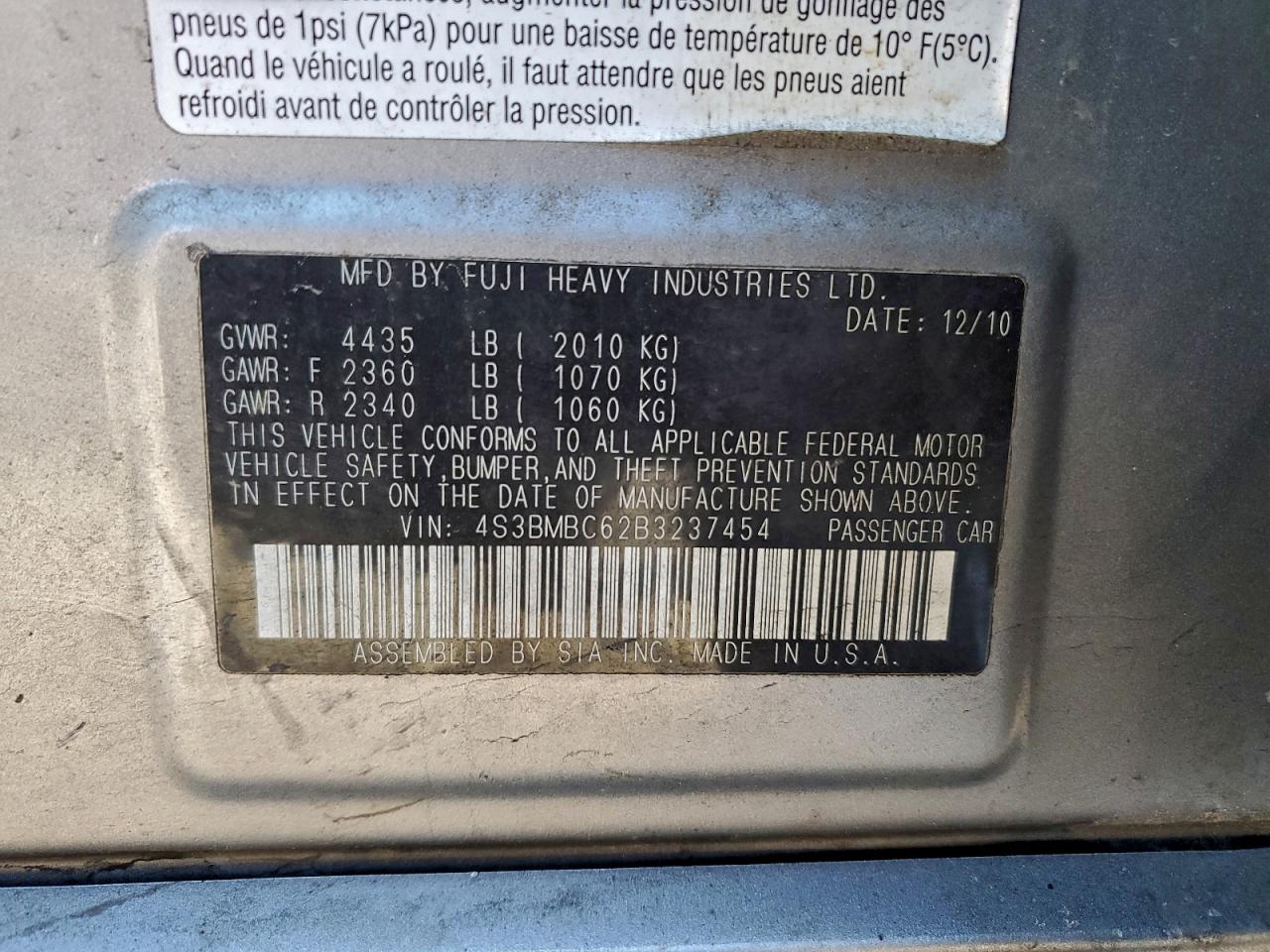 2011 SUBARU LEGACY 2.5I PREMIUM photo 13