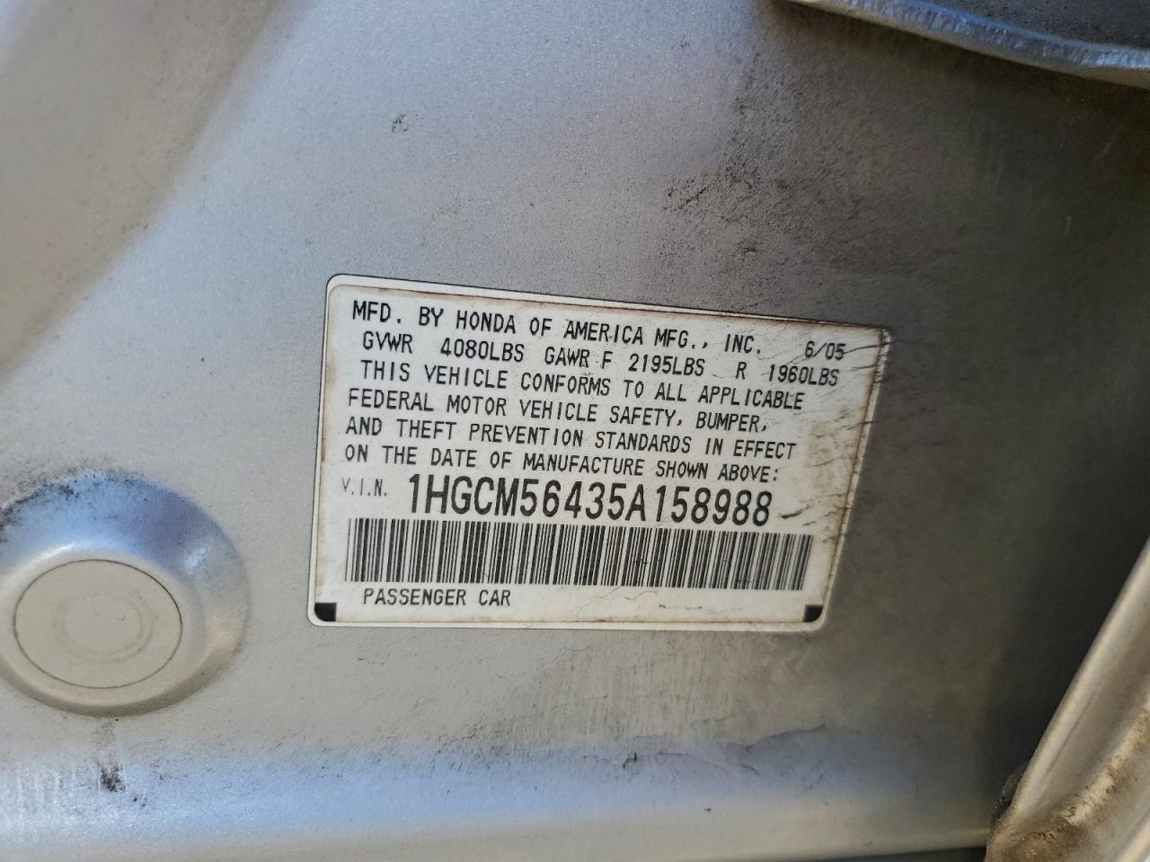 2005 HONDA ACCORD LX photo 12