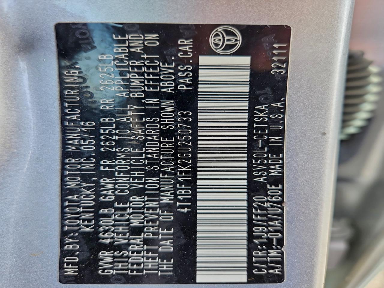 2016 TOYOTA CAMRY LE photo 13
