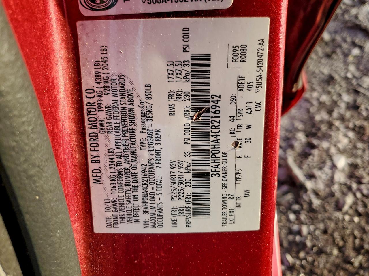 2012 FORD FUSION SE photo 12