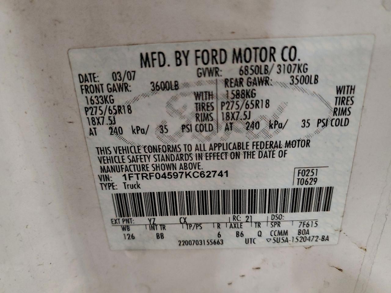 2007 FORD F150 photo 12