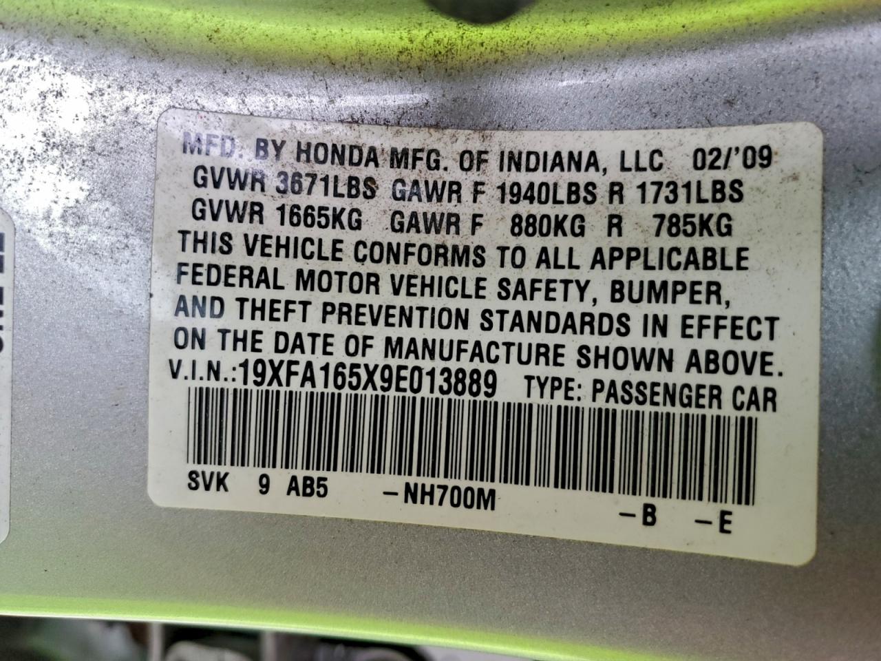 2009 HONDA CIVIC LX photo 12