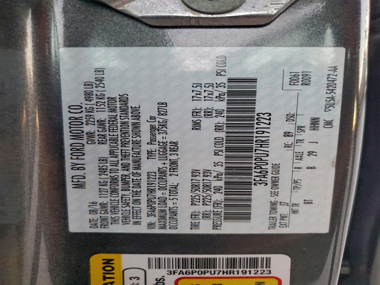 2017 FORD FUSION SE PHEV photo 13