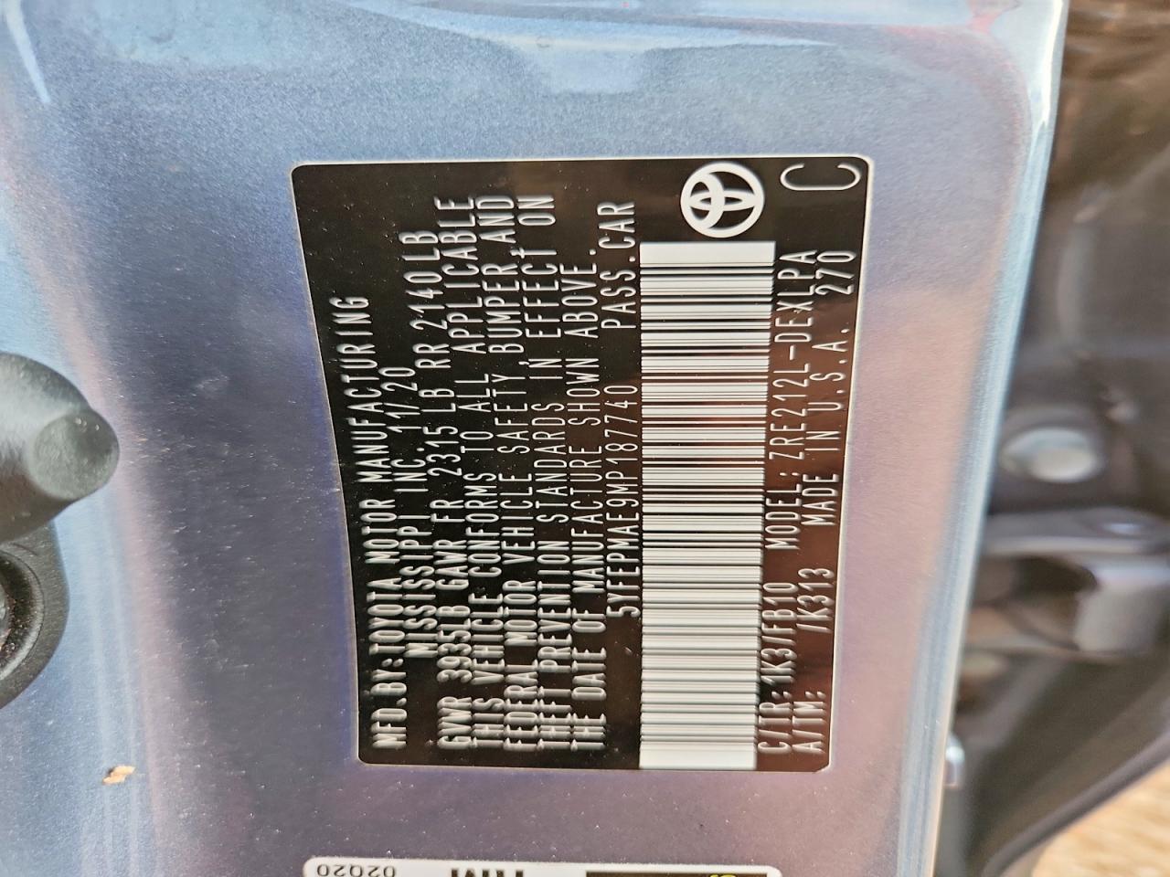 2021 TOYOTA COROLLA LE photo 12