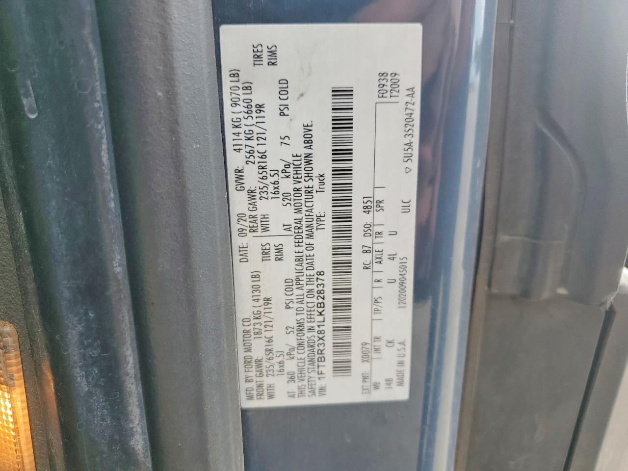2020 FORD TRANSIT 250 DELIVERY VAN photo 12