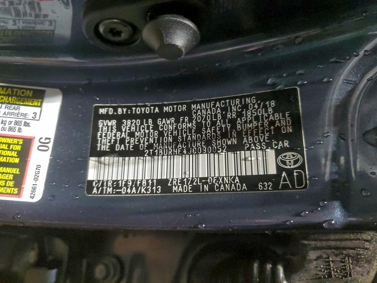 2018 TOYOTA COROLLA L photo 12