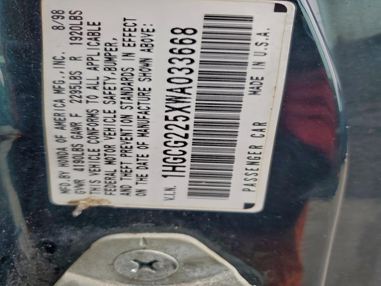 1998 HONDA ACCORD EX photo 12