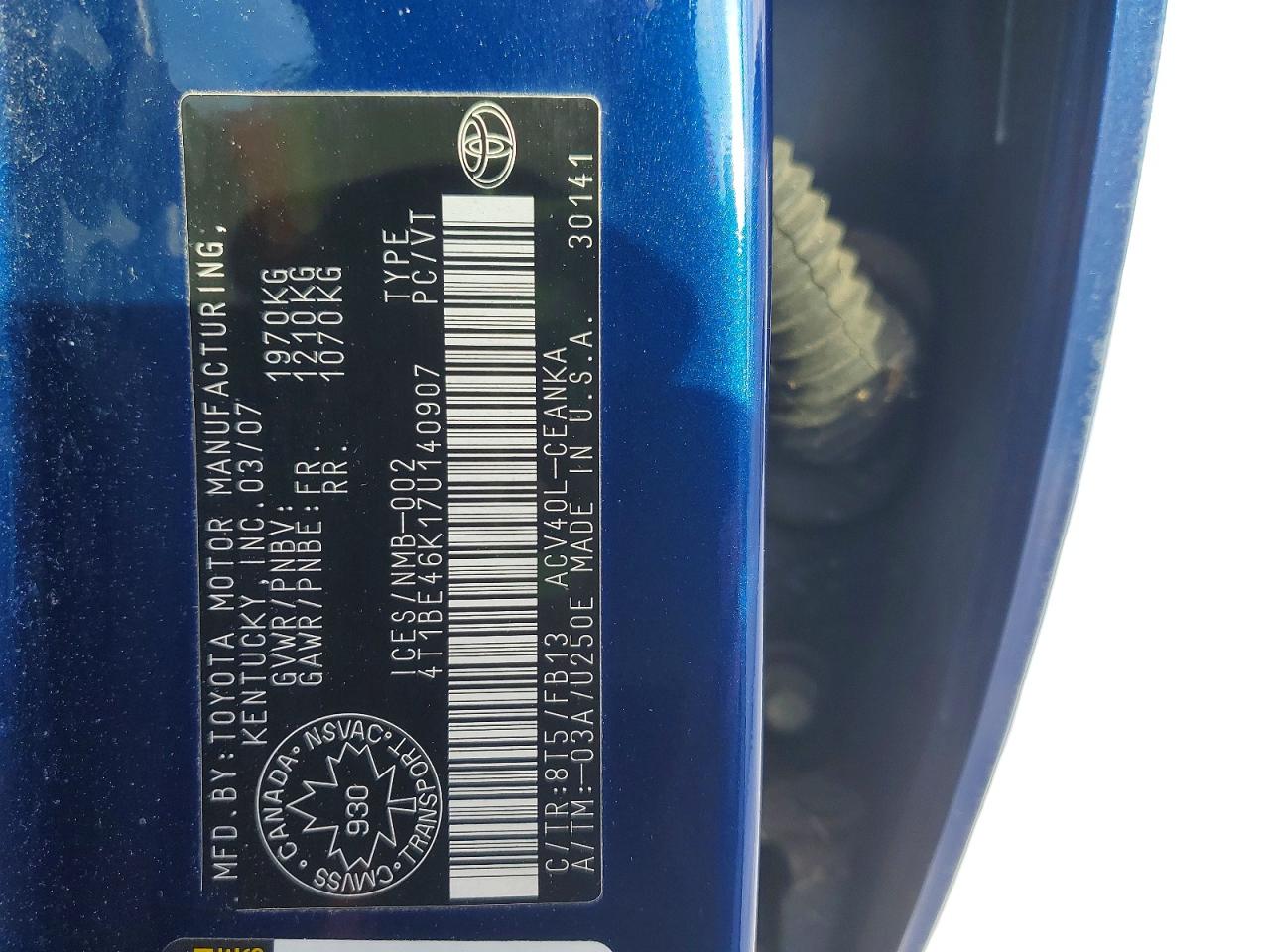 2007 TOYOTA CAMRY CE photo 12