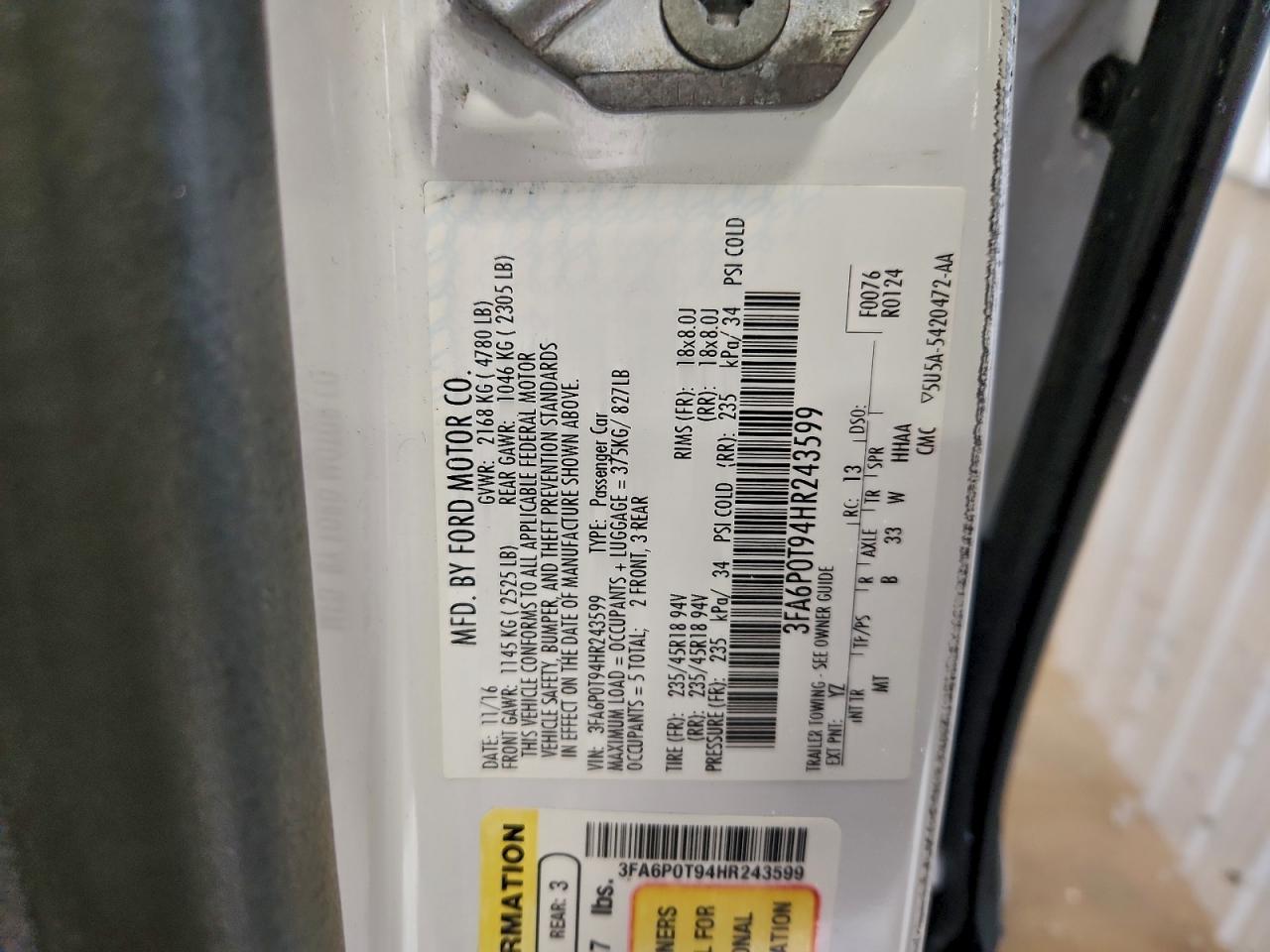 2017 FORD FUSION SE photo 23
