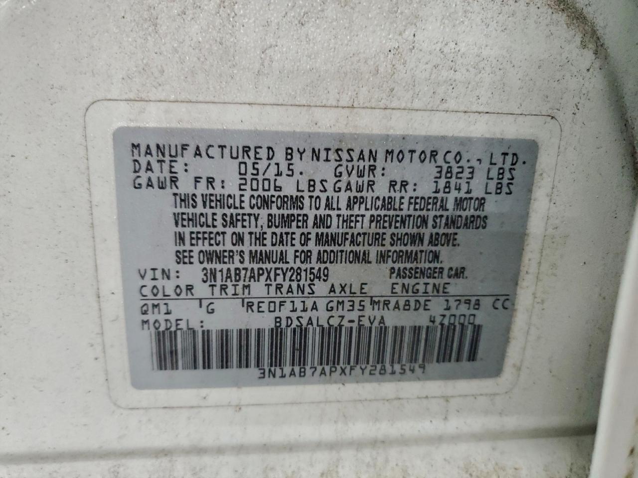 2015 NISSAN SENTRA S photo 12
