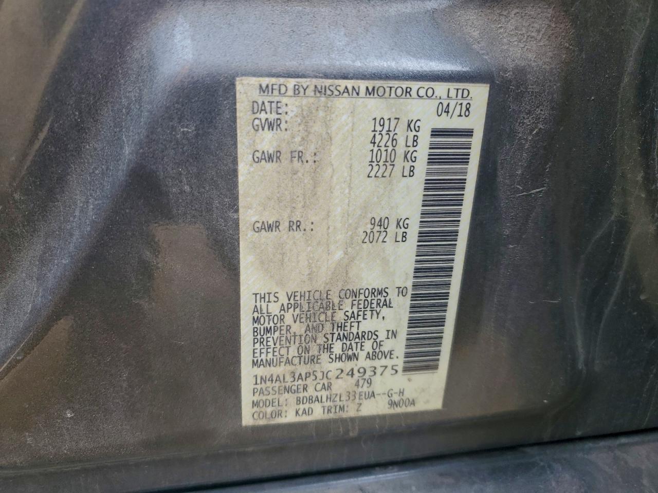 2018 NISSAN ALTIMA 2.5 photo 12