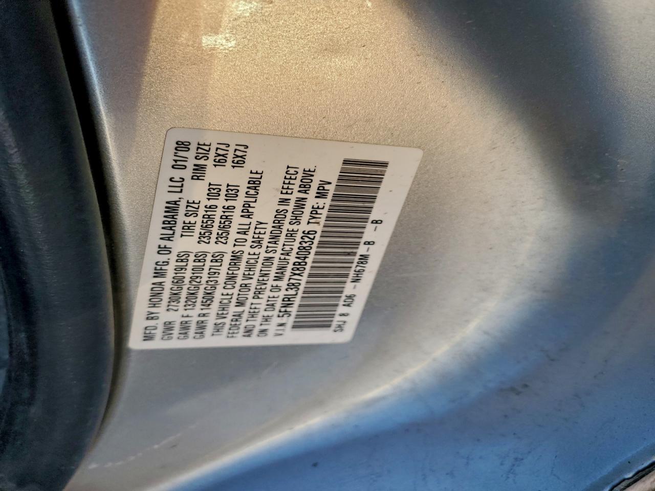 2008 HONDA ODYSSEY EXL photo 12