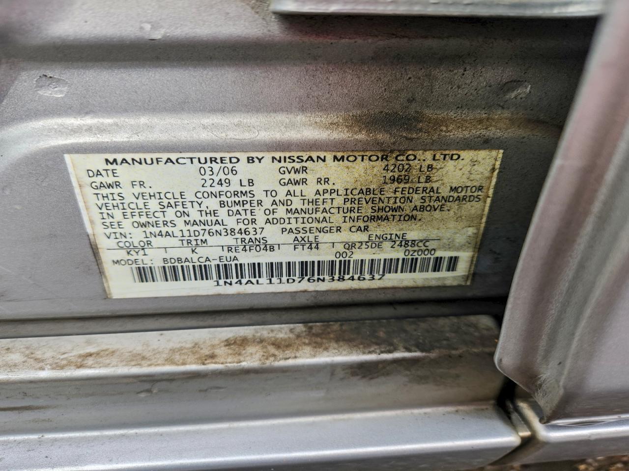 2006 NISSAN ALTIMA S photo 13
