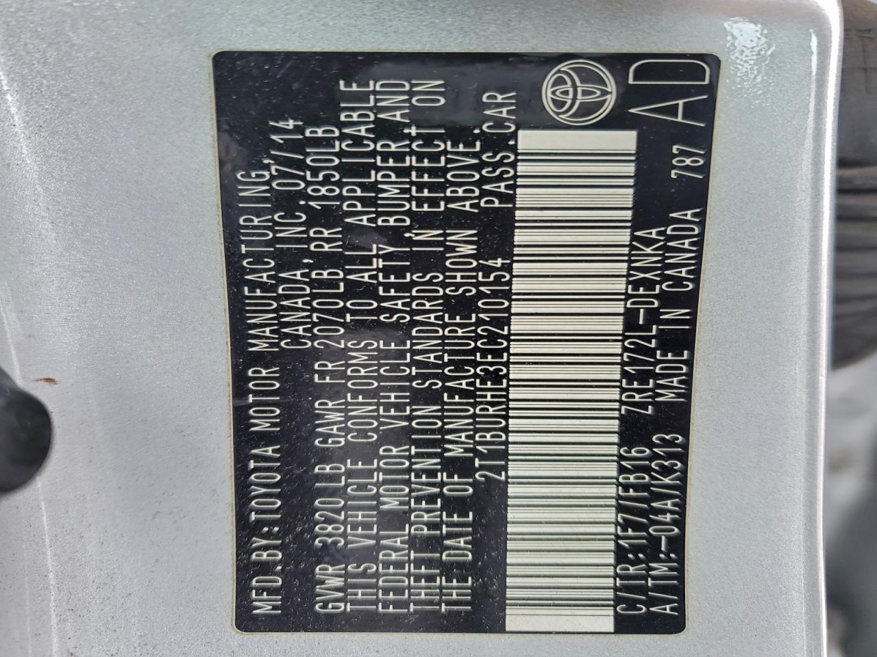 2014 TOYOTA COROLLA L photo 12