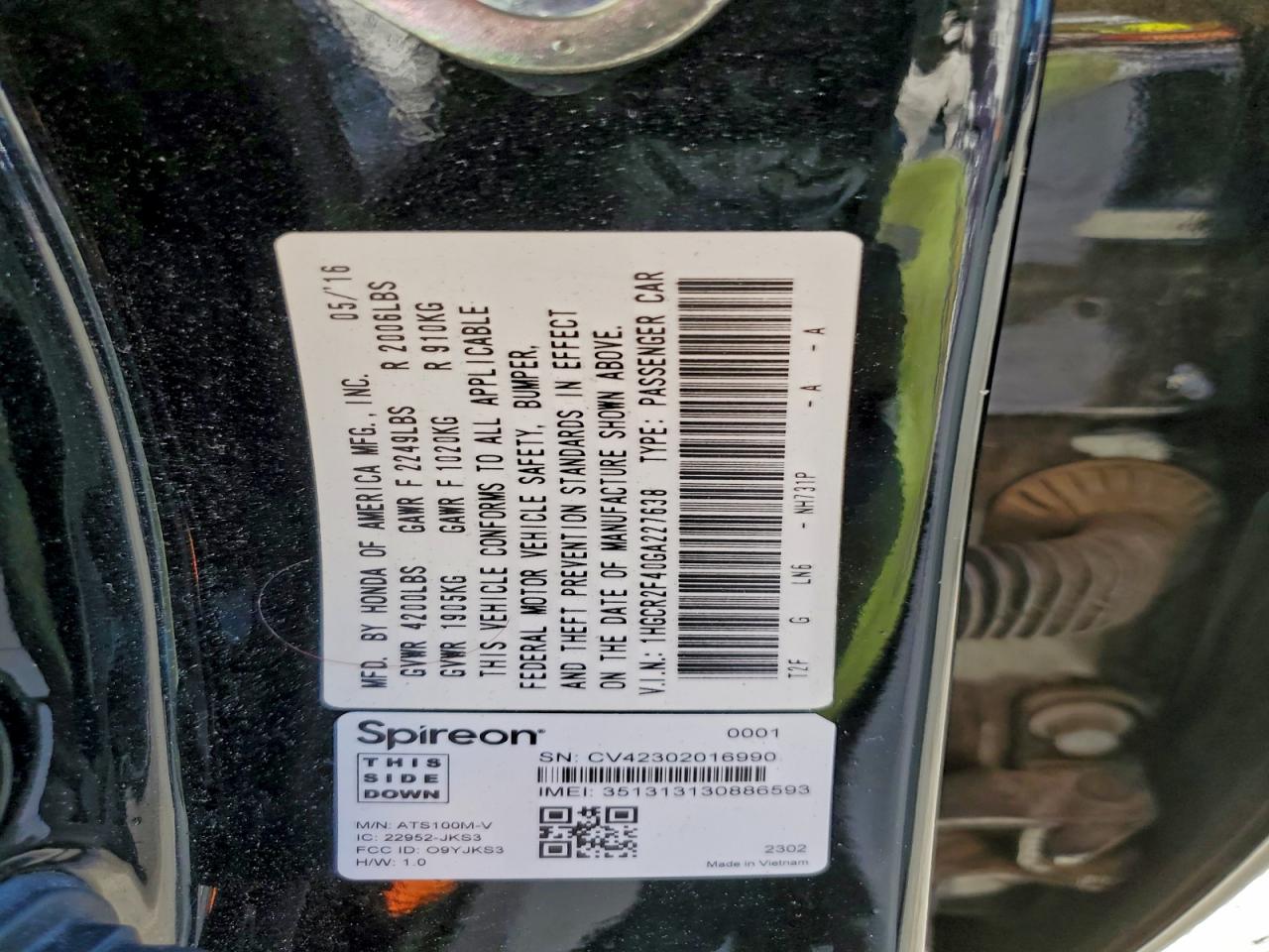 2016 HONDA ACCORD LX photo 23