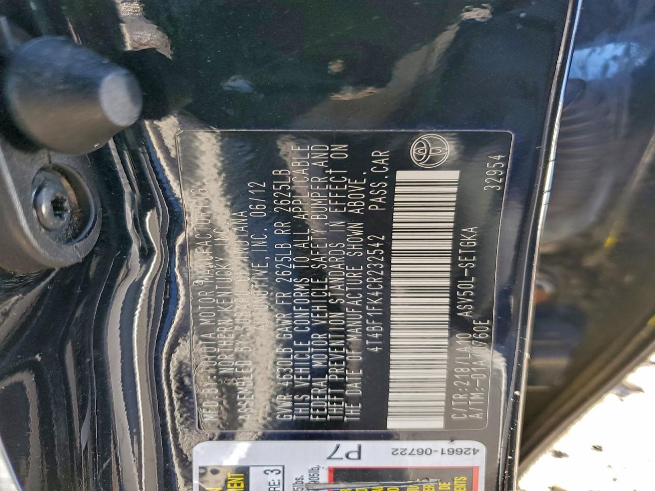 2012 TOYOTA CAMRY BASE photo 12