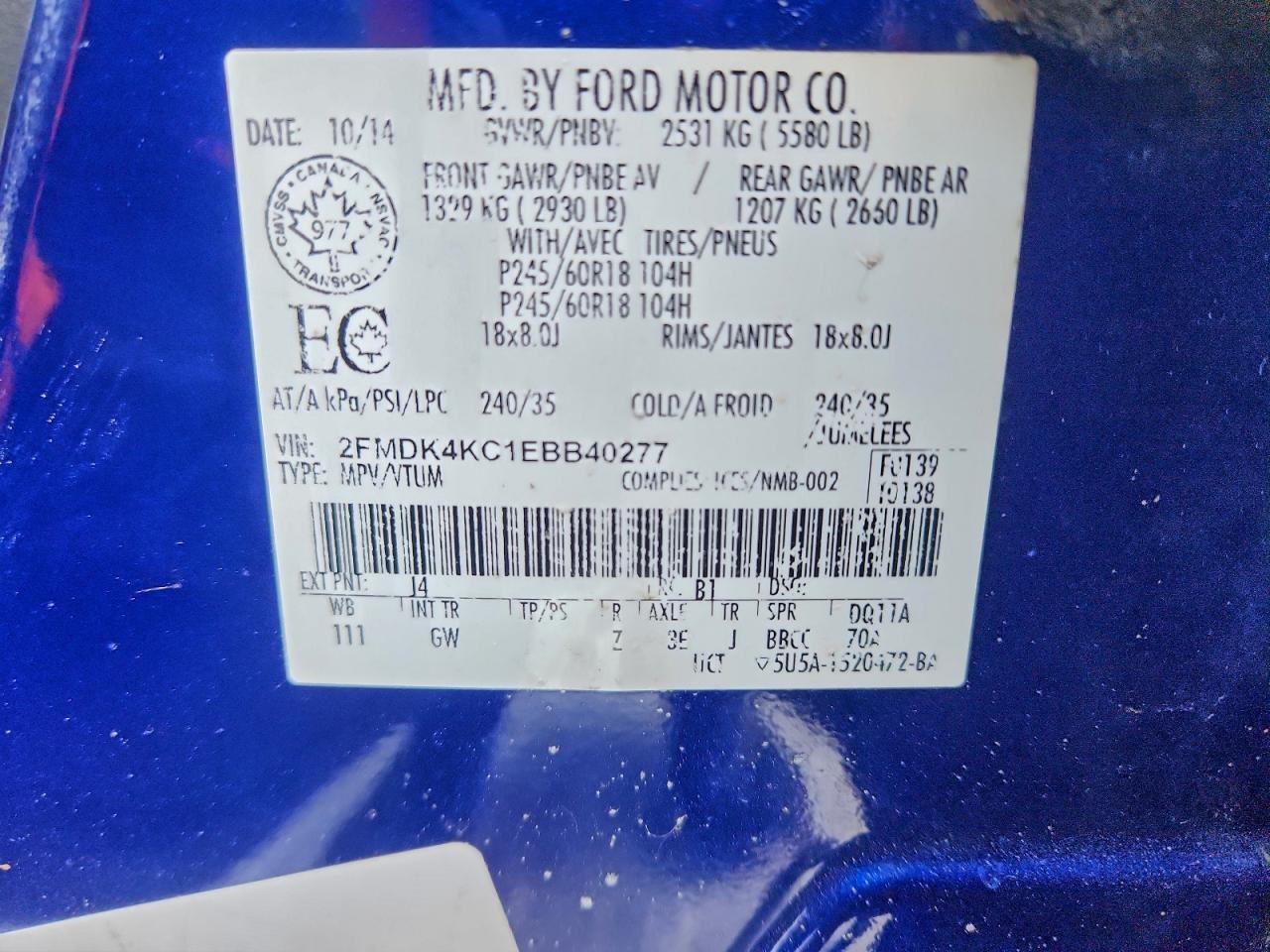 2014 FORD EDGE LIMITED photo 13