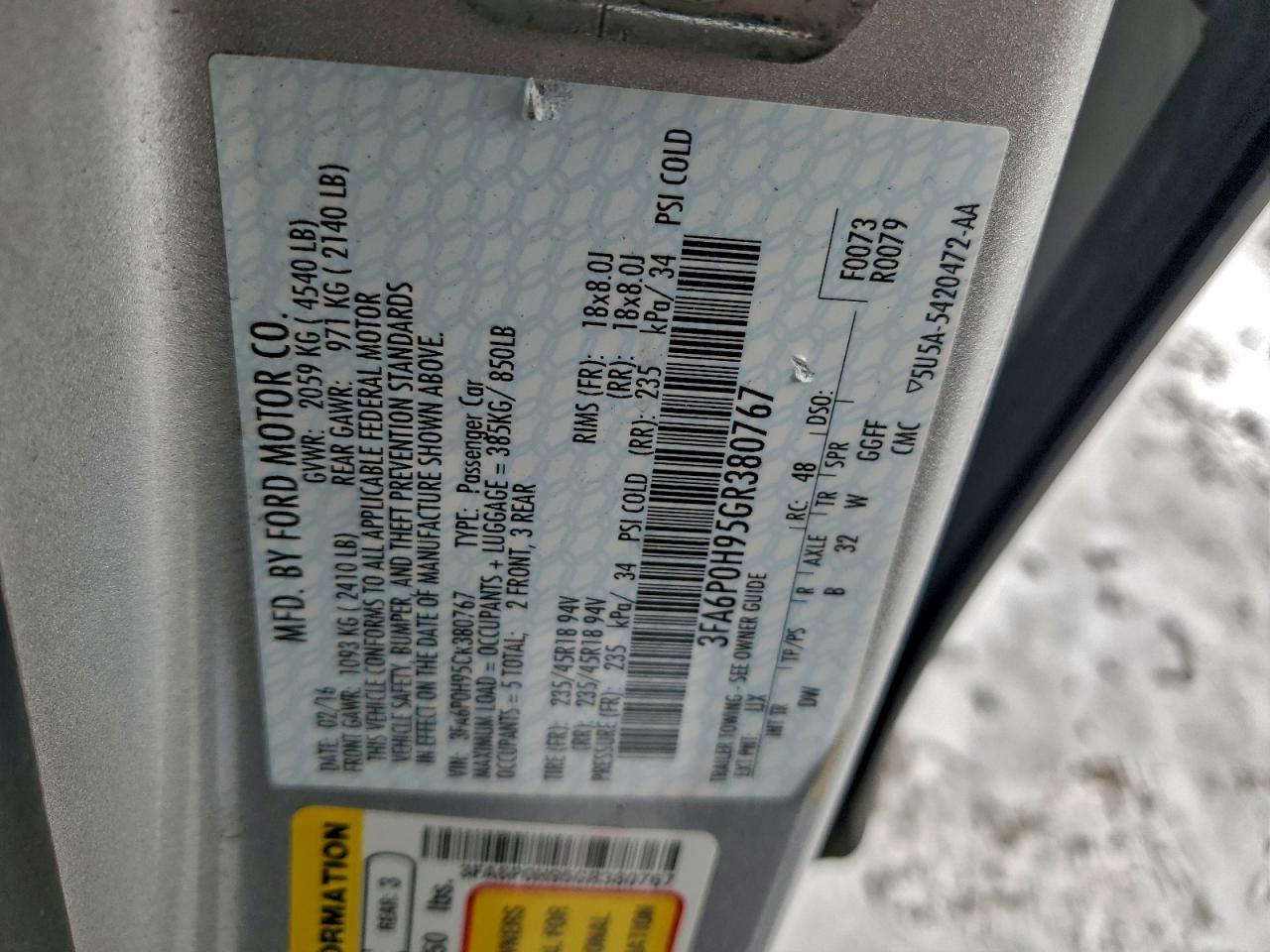 2016 FORD FUSION SE photo 12