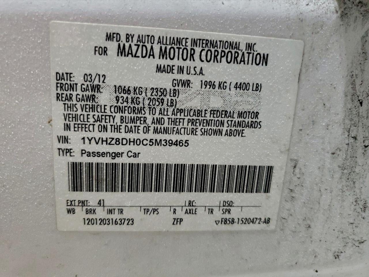 2012 MAZDA 6 I photo 13