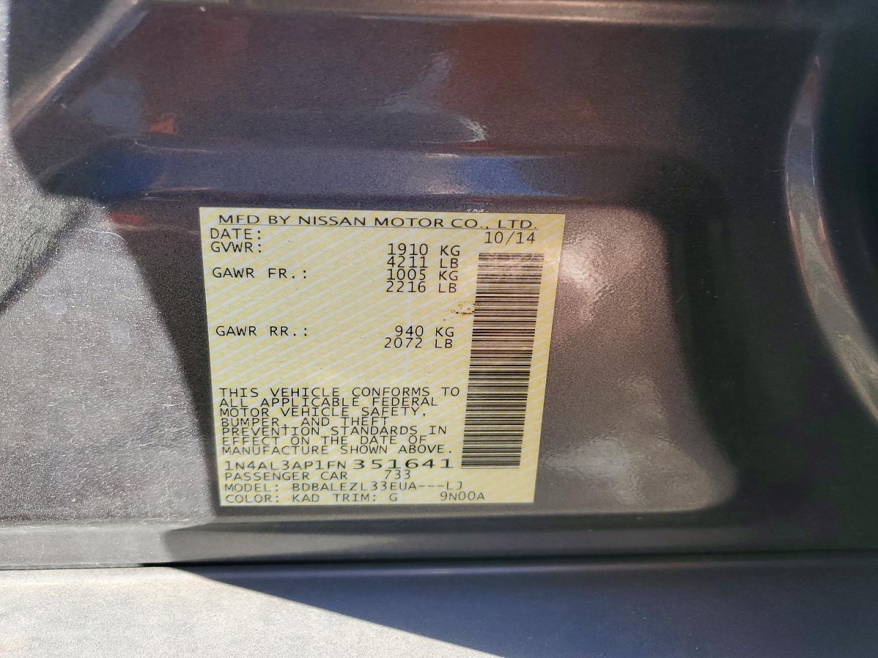 2015 NISSAN ALTIMA 2.5 photo 12