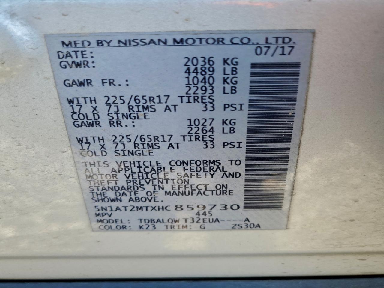 2017 NISSAN ROGUE S photo 13
