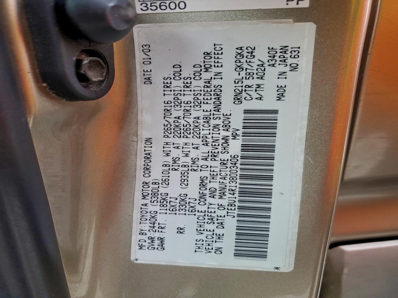 2003 TOYOTA 4RUNNER SR5 photo 14