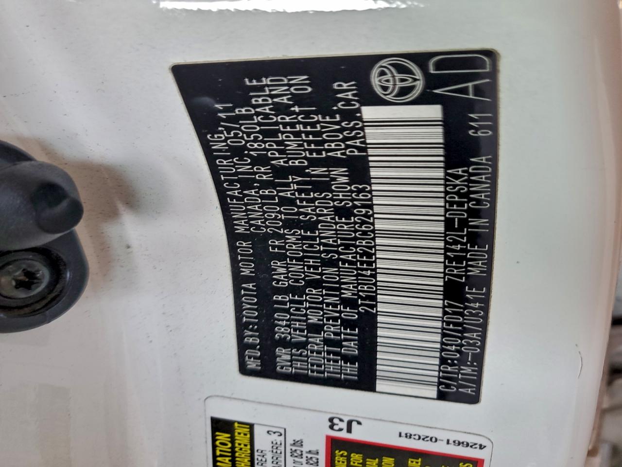 2011 TOYOTA COROLLA BASE photo 12
