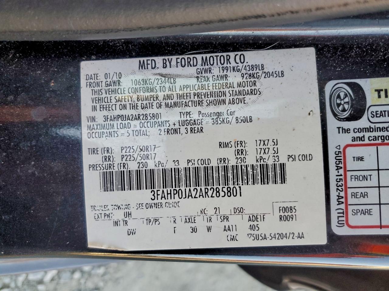 2010 FORD FUSION SEL photo 12