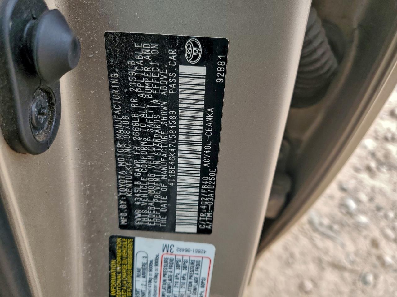 2007 TOYOTA CAMRY CE photo 12