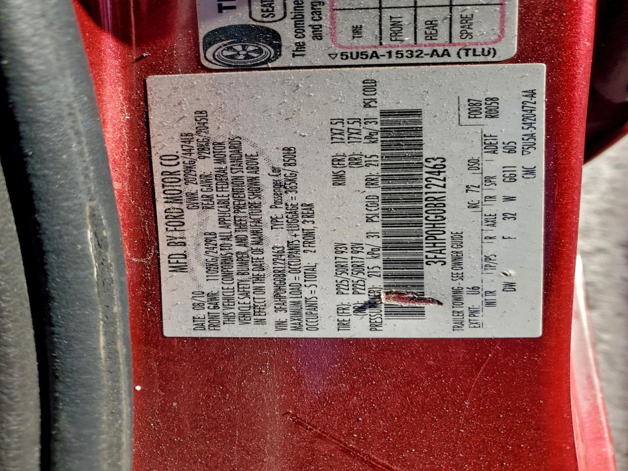 2011 FORD FUSION SE photo 12