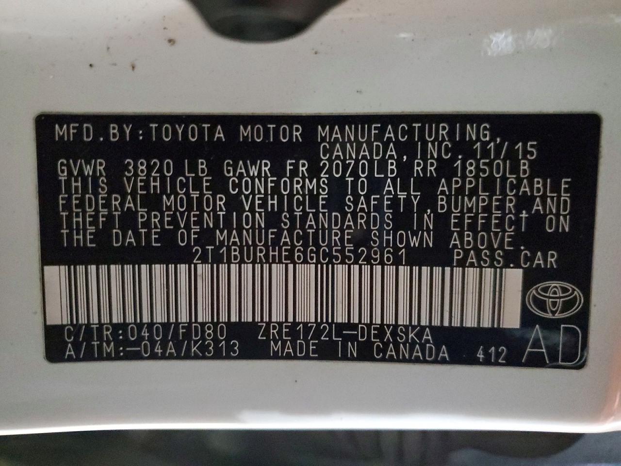 2016 TOYOTA COROLLA L photo 12