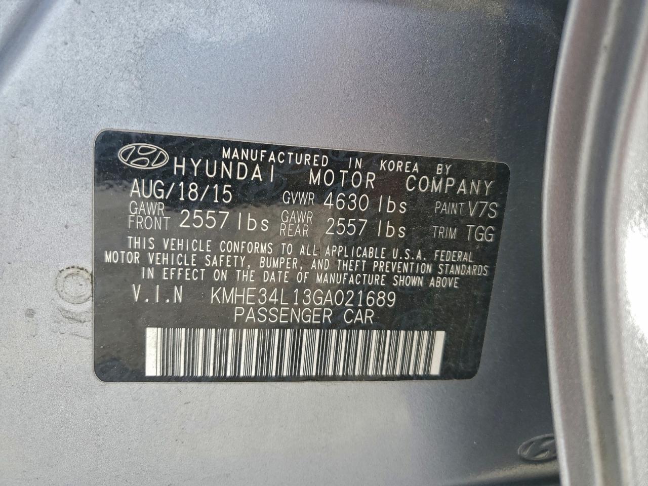 2016 HYUNDAI SONATA HYBRID photo 12