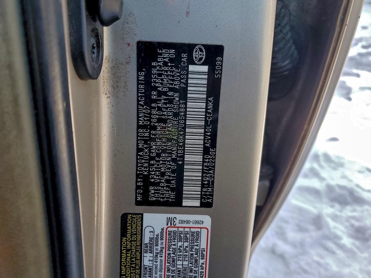 2007 TOYOTA CAMRY CE photo 12
