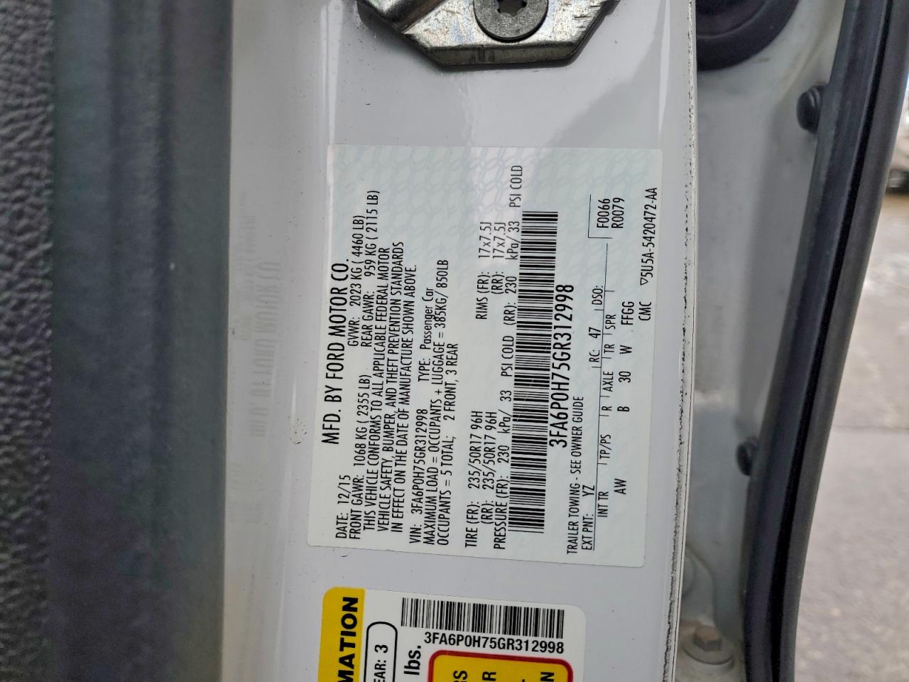 2016 FORD FUSION SE photo 34