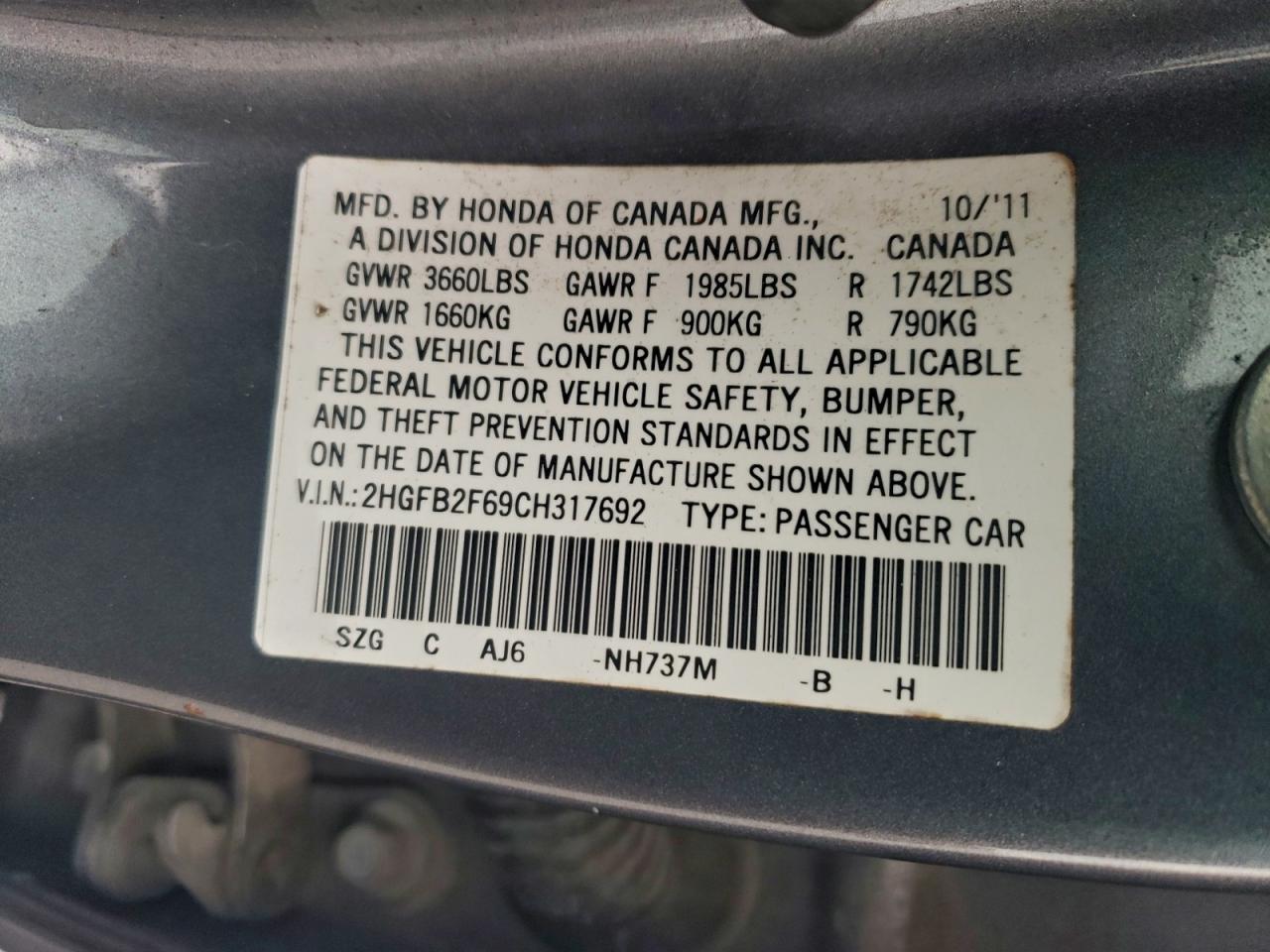 2012 HONDA CIVIC HF photo 12