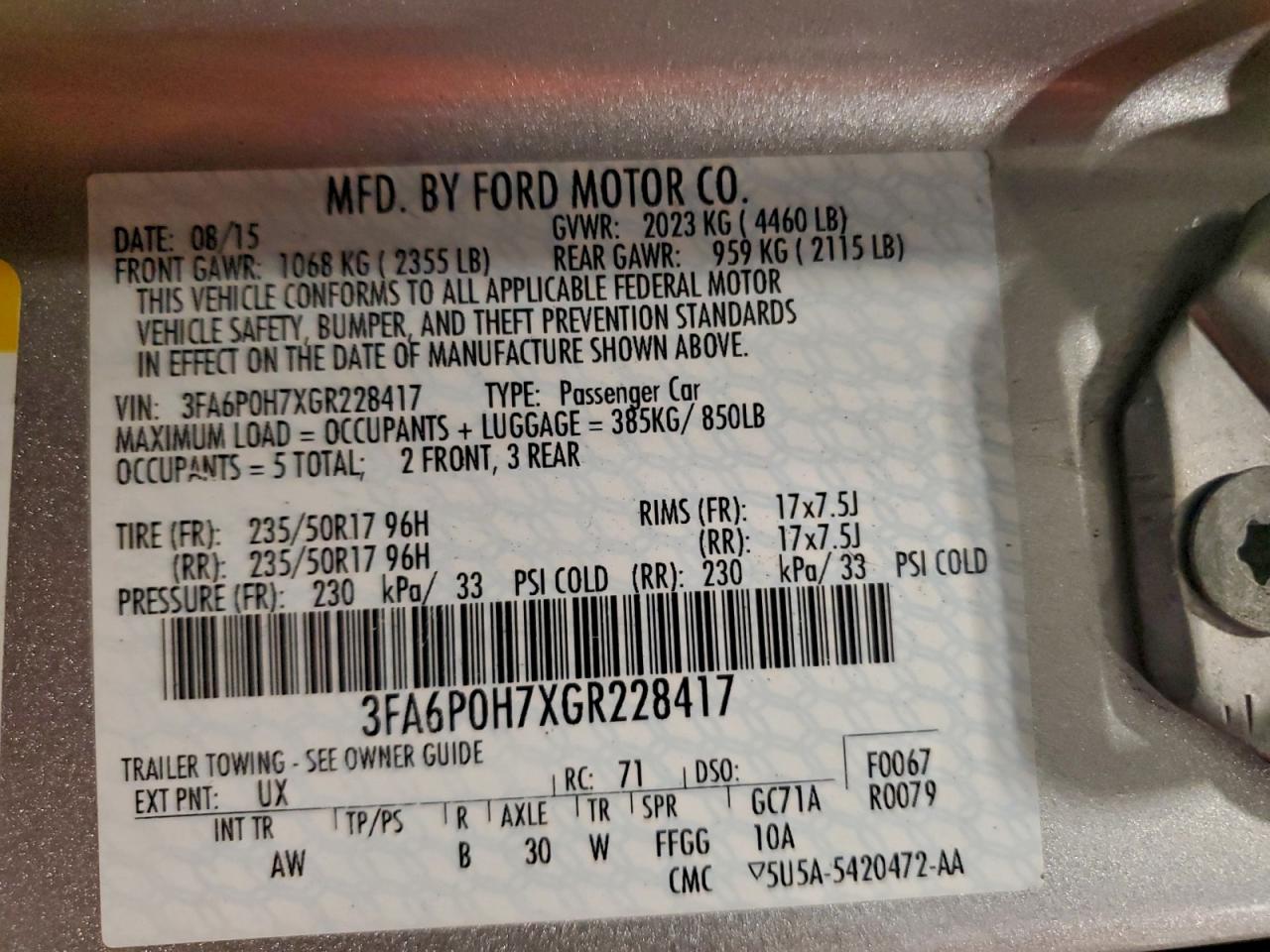 2016 FORD FUSION SE photo 12