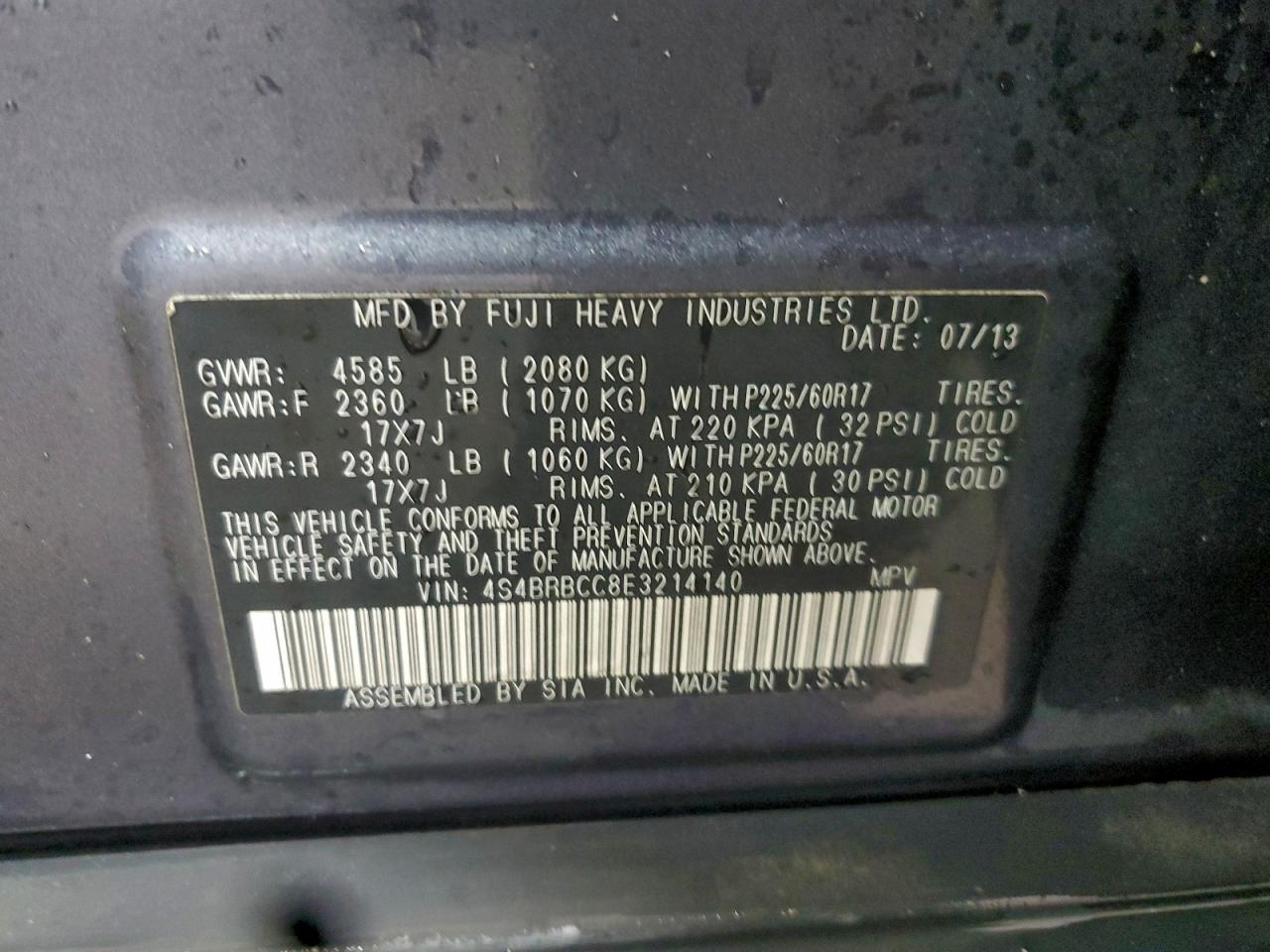2014 SUBARU OUTBACK 2.5I PREMIUM photo 14