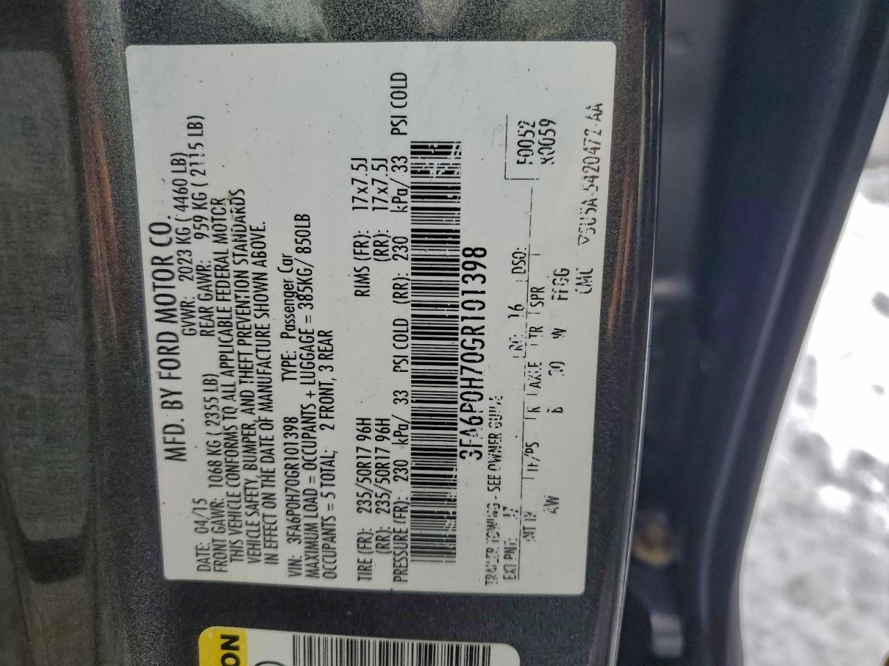 2016 FORD FUSION SE photo 12
