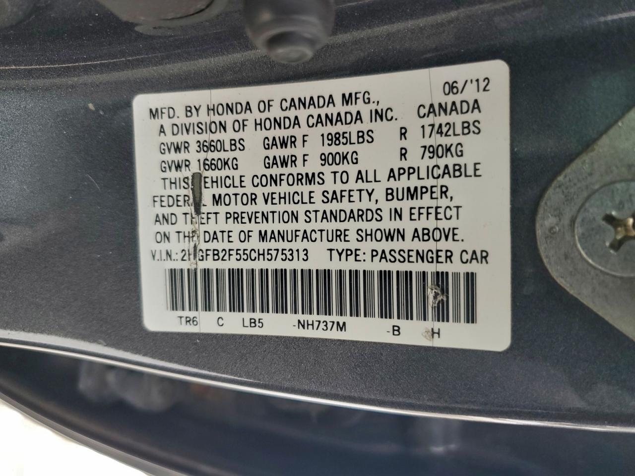 2012 HONDA CIVIC LX photo 12