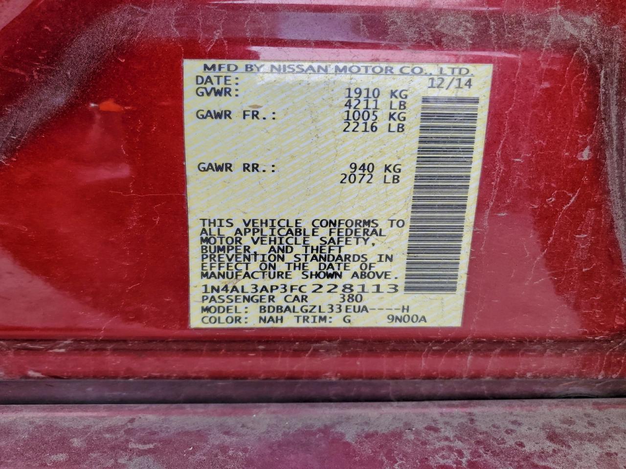 2015 NISSAN ALTIMA 2.5 photo 12