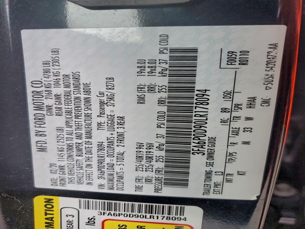 2020 FORD FUSION TITANIUM photo 12