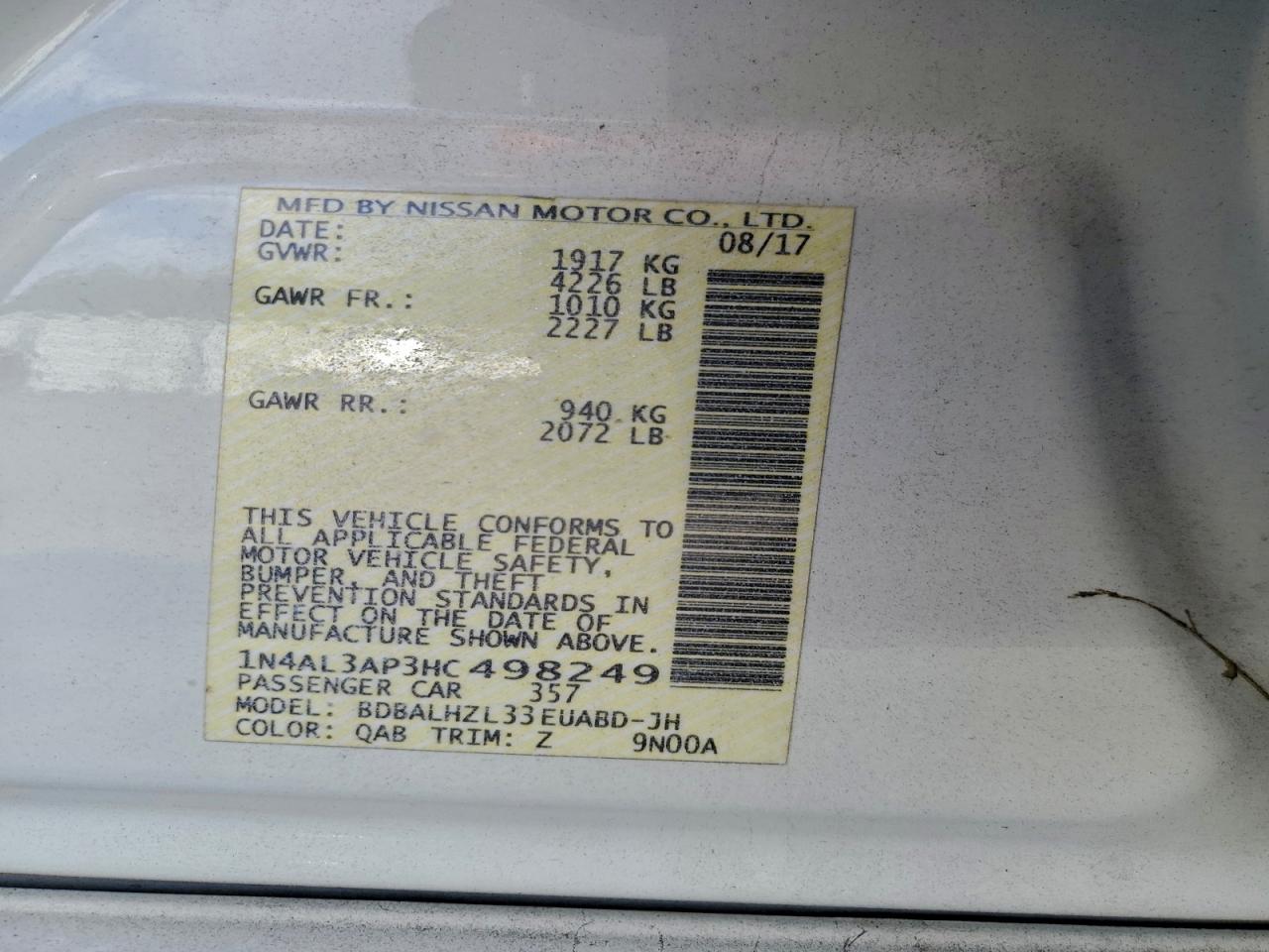 2017 NISSAN ALTIMA 2.5 photo 12