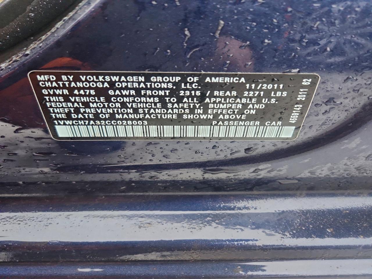 2012 VOLKSWAGEN PASSAT SEL photo 12