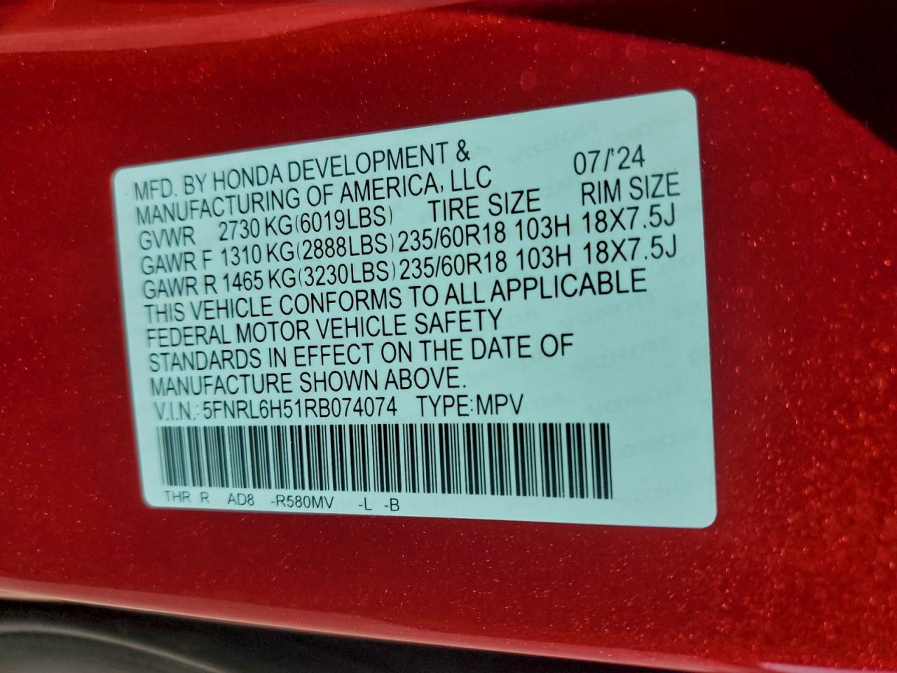 2024 HONDA ODYSSEY EX photo 13