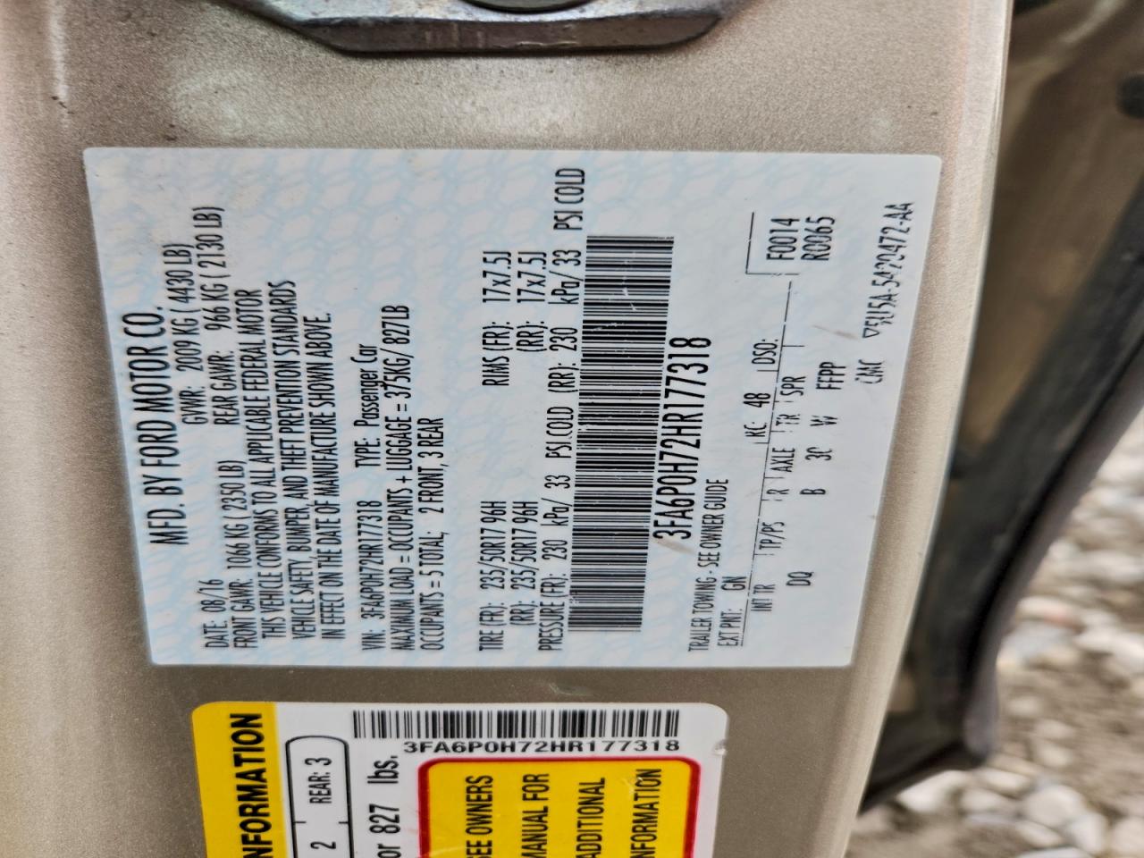 2017 FORD FUSION SE photo 12