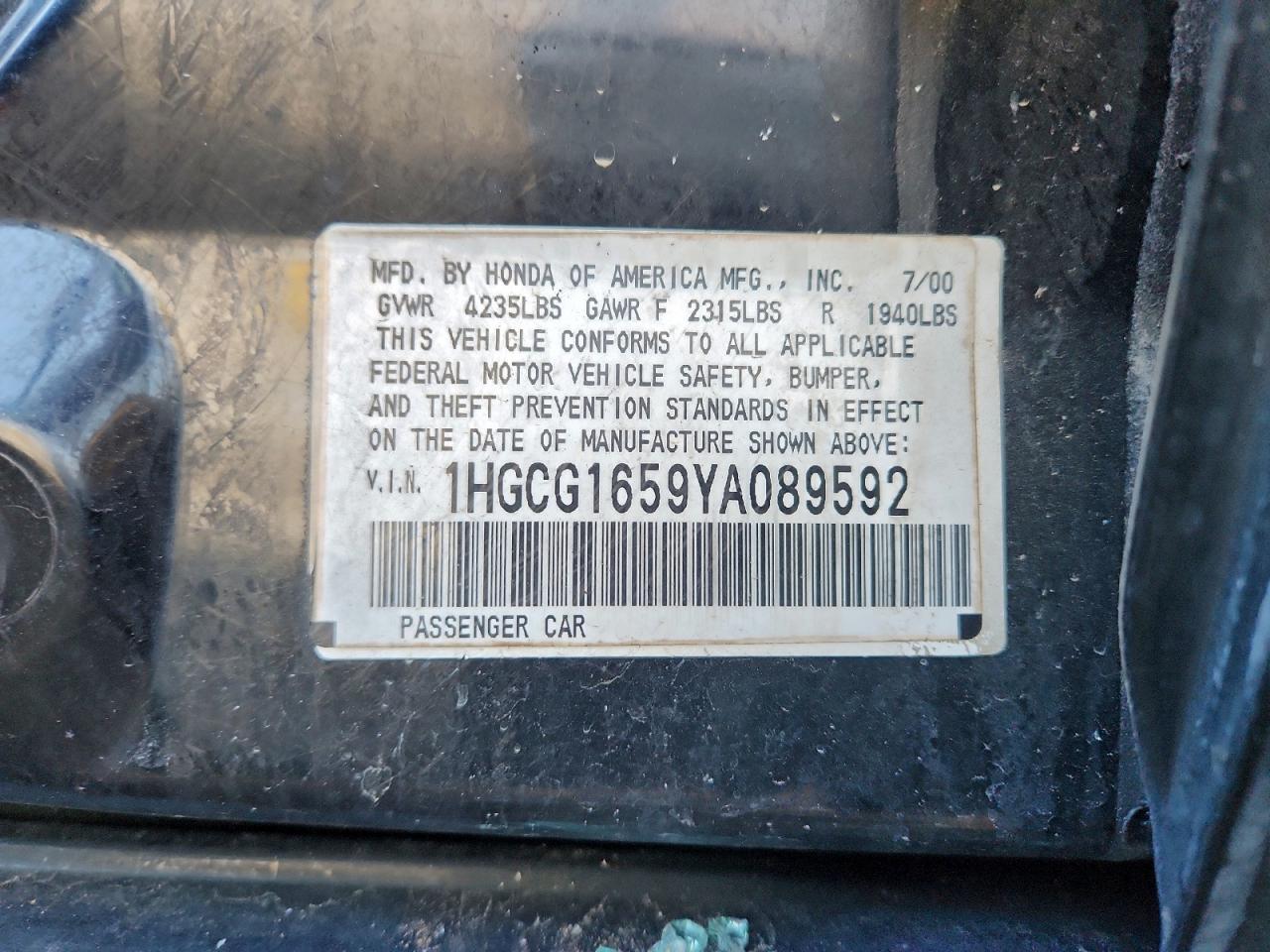2000 HONDA ACCORD EX photo 12