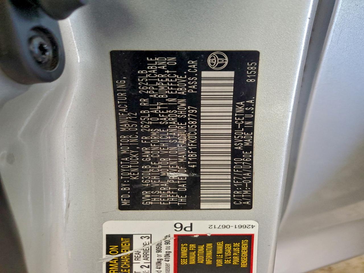 2012 TOYOTA CAMRY BASE photo 13